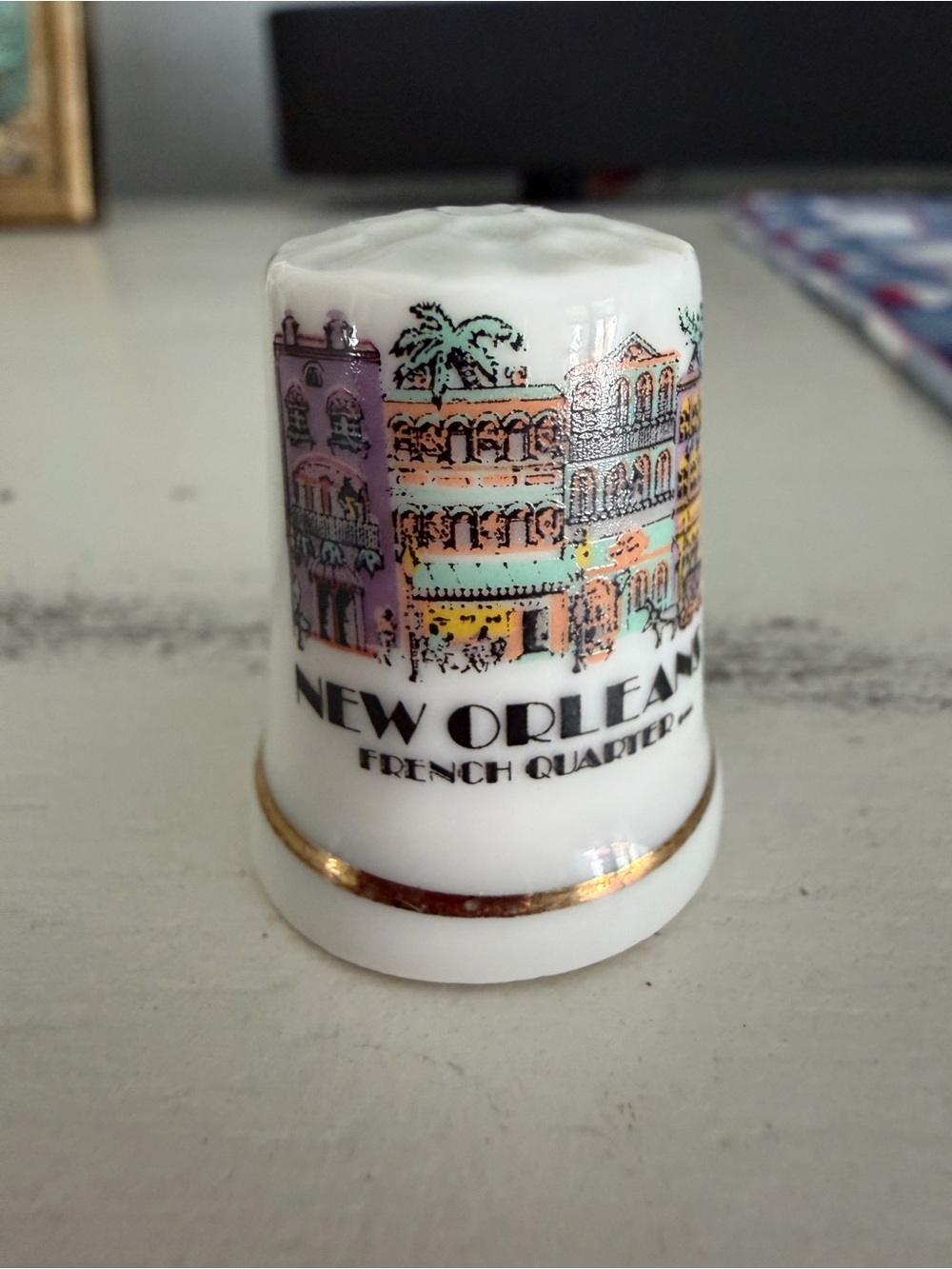 Vintage New Orleans French Quarter Souvenir Porcelain Thimble